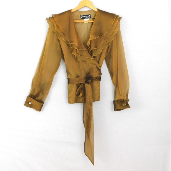 Vintage Tops - Vintage Gold Wraparound Blouse Size Small